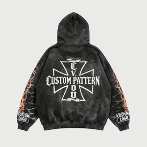 <span class=keywords><strong>Felpa</strong></span> con Cappuccio Oversize Stile Streetwear con Stampa Integrale, Effetto Acid Wash, Croce Gotica, Personalizzabile - Product Image 2