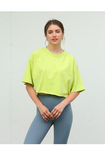 Camiseta Deportiva de Manga Corta para Mujer, 100% Algodón, con Logotipo Personalizado, para Gimnasio, Yoga, Entrenamiento, Estilo Holgado, Cuello Redondo - Product Image 2