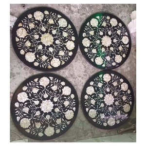 Black Stone Sea Shell Inlay <b>Work</b> <b>Table</b> Top - Product Image 1