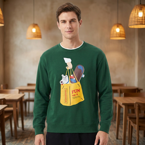 Sweat-shirt à col rond pour homme, imprimé dessin animé vert, coupe classique, pull décontracté en coton tricoté, vêtement d'automne - Product Image 4