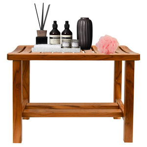 Tabouret de salle de bain en bois, banc de rangement épaissi pour la douche et le changement de chaussures, avec étagère inférieure, couleur bambou - Product Image 5