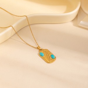 Nuova Collana con Ciondolo in Acciaio Inossidabile e Turchese, Geometria Irregolare, Gioielli Personalizzati per Donne - Product Image 6