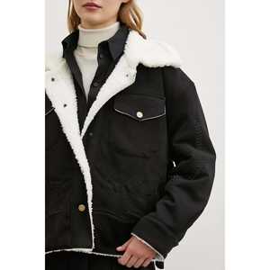 Blouson en daim noir avec doublure en peluche coupe-vent pour femme - Product Image 2