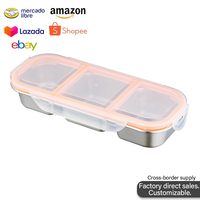 Boîte à lunch portable en acier inoxydable 304 sans BPA, boîte à bento en plastique pour aliments frais, 3 compartiments, contenants de stockage alimentaire