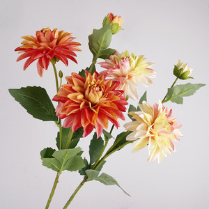 Artificial Dahlias 3 Heads High Simulation Plastic <b>Wire</b> Cloth Wedding Home Decor Indoor Floral Arrangement Prop - Product Image 4