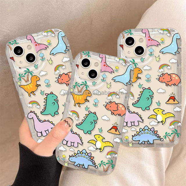 Cute Dinosaur for iPhone 16 Pro Max Cell Phones Case Cartoon for Apple 15 Plus 14 Pro 12 11 Pm Hand Painted Mobile Phone Case