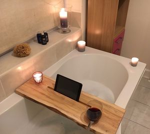 Solid Wood Multifunctional Storage Rack with One-Word Partition for Bathtub <b>Modern</b> Design Hotel & Living Room Furniture - Product Image 1