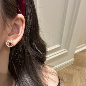 Chinese Style Rose Window Earrings Ruby Full Diamond Geometric Design Women's Everyday Wear - Product Image 3