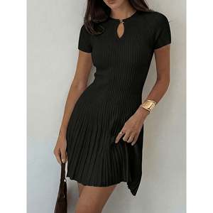 Vestido de punto plisado con mangas casquillo, mini, color leche, talla XXS, vestido suéter para mujer - Product Image 6