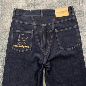 DENIMGUYS personnalisé hommes broderie Logo <span class=keywords><strong>jean</strong></span> Streetwear rétro bleu lavage jambe droite hommes broderie Denim pantalon <span class=keywords><strong>jean</strong></span> - Product Image 5