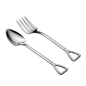 Único triángulo forma bucle extremo mango de acero inoxidable plateado cubiertos cuchara tenedor cubiertos - Product Image 1