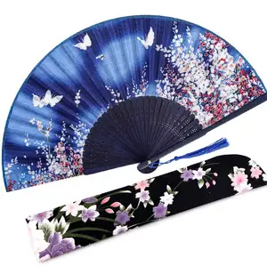 Floral Hand Fan Chinese Vintage Style Bamboo Framed Foldable Fan with Elegant Tassel Decorative Folding Fans Gift