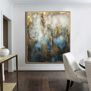 100% pintado a mano textura azul profundo lienzo pintura al óleo abstracta moderna atmósfera de lujo pintura de hoja de oro - Product Image 3