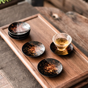Chinese Handmade Lacquer Coaster Irregular Shape Heat Resistant For Kung Fu <b>Tea</b> <b>Set</b> - Product Image 3