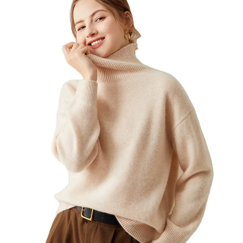 FYB custom wholesale women 100% cashmere wool sweater crew neck knit jumper ribbed knitwear luxury cashmere sweaters for women