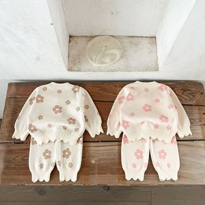 Ensemble <span class=keywords><strong>pull</strong></span> et pantalon pour <span class=keywords><strong>fille</strong></span>, imprimé floral, bord festonné, style coréen, coupe ample, tenue pour tous les jours et les jeux - Product Image 3