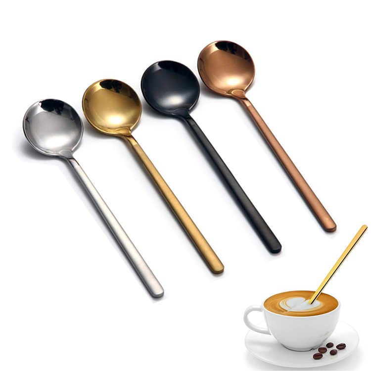 Custom Logo Mini Stirring Dessert Teaspoon Luxury Gift Gold Spoon Set Coffee Spoon Stainless Steel Long Handle Metal Tea Spoon