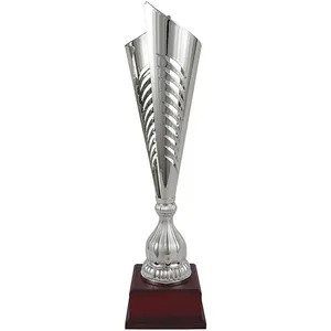 Coppa Sportiva di Design Argentata con Base in Legno - Product Image 1
