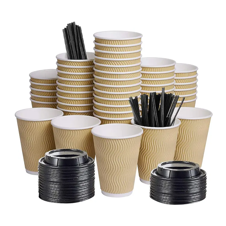 Wholesale hot drink disposable coffee cup paper coffee cups coffee cup with lids for party office