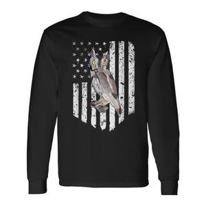 T-shirt a maniche lunghe con bandiera americana Western Screech Owl, design del 4 luglio - Product Image 1