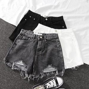 Shorts en <span class=keywords><strong>jean</strong></span> déchirés pour <span class=keywords><strong>femme</strong></span>, été 2026, taille haute, polyvalents, décontractés, coupe droite, boutonnés, effilochés, prix abordable - Product Image 3