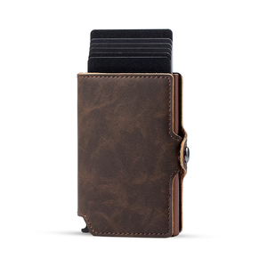 Casekey Wholesale Ultra-thin Simple Pop-<b>up</b> Card <b>Box</b> RFID Protection Bank Credit Card Holder PU Wallet Tarjetero Billetera - Product Image 1