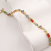 Bracciale Tennis Arcobaleno in Argento 925 Placcato Oro con Zirconi Multicolore, Bracciale Diamantato Colorato per Donna - Novità Estiva Super Venduta