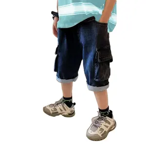 Boys' Summer Denim Shorts Cool Cropped Pants for Big Kids Handsome Medium Size Polyester for Summer Season