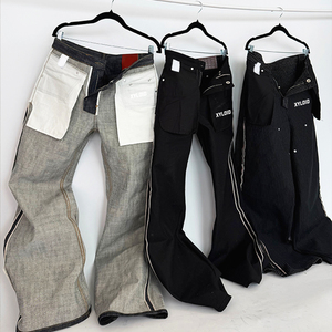 Jean en denim japonais brut à bords francs, coupe ample, de haute qualité, extensible, coupe droite, coupe bootcut, jambe large, du fabricant d'origine - Product Image 2