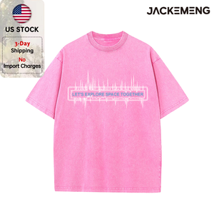 T-shirt Oversize Lavata 'Let's Explore Space Together' Stile Streetwear Retrò, Maglietta Hip Hop a Maniche Corte, Disponibile all'Ingrosso dal Magazzino Locale USA - Product Image 3