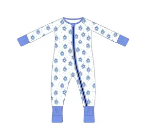 95% bamboo+5% spandex OEM floral jumpsuits for baby sleepwear for kids