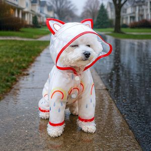 Imperméable pour animaux de compagnie à quatre pattes, transparent, imperméable, en forme de cœur, avec capuche, pour petits chiens et chats - Product Image 1