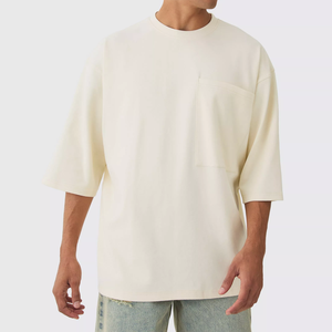 T-shirt Streetwear oversize in cotone 100% di alta qualità da uomo con tasca frontale 300g in tessuto e traspirante - Product Image 5