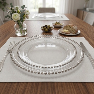 Assiette creuse ronde perlée à incrustations dorées, style nordique minimaliste européen, pour la maison, l'hôtel, la salle de mariage, service de table complet - Product Image 1