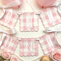 DAMAI Bannière à une lettre à carreaux avec nœud pour la première année de bébé, panneau de chaise haute pour anniversaire de 1 an, décoration de toile de fond photo pour le premier anniversaire