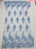 Tissu textile double, tissu à broderie cordonnée avec fil doré, nouveau tissu bleu marine avec perles, dentelle