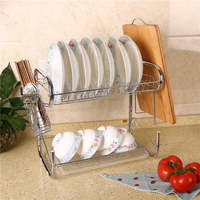 Égouttoir à vaisselle classique à 2 niveaux en acier inoxydable avec porte-tasses et support à vaisselle pour comptoir de cuisine, argenté