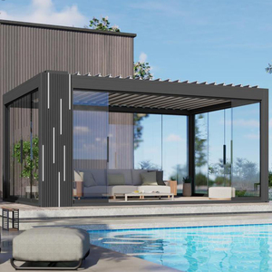 Pérgola Retráctil Automática <span class=keywords><strong>de</strong></span> Aluminio con Motor, Bioclimática, Moderna, Personalizable, con Techo <span class=keywords><strong>de</strong></span> Cristal y Persianas Ajustables para Jardín - Product Image 6