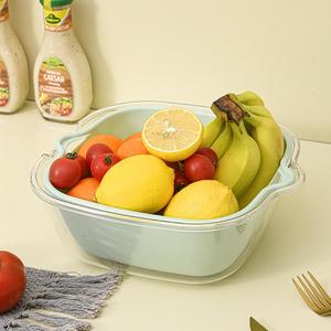 Double Layer Pet Transparent Drain Basket Square Folding For Kitchen Fruit Washing M Size - Product Image 2
