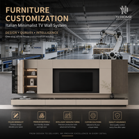 Meuble TV haut de gamme contemporain beige mat sans poignée, intégré, pour appartement, support pour projets professionnels
