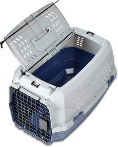   Basics <span class=keywords><strong>Transporteur</strong></span> de voyage pour animaux de compagnie à chargement par le haut à 2 portes, rigide, gris bleu, pour chiens et chats - Product Image 2