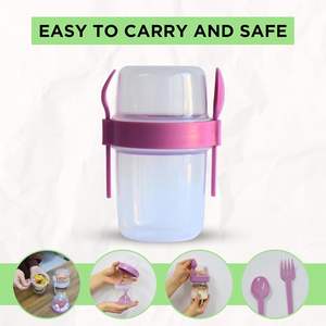 नाश्ते के कप में चम्मच के साथ पोर्टेबल अनाज कप में चम्मच और रात भर ओट्स या ओटमील कंटेनर जार - Product Image 2