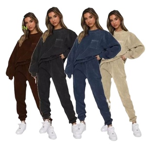 Yanzhui Hochwertiges Warmes Cord-Damen-Set Winter Einfarbiges Zweiteiler-Set Modischer O-Ausschnitt Sweatshirt Jogginganzug - Product Image 1