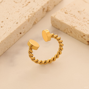 แหวนสแตนเลสสตีลชุบ PVD ทอง 18K กันน้ำ ลายเชือกเกลียว หัวกลม สำหรับผู้หญิง เครื่องประดับแฟชั่น - Product Image 3