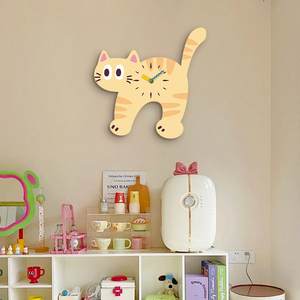 Reloj de pared de gato de diseño Original, reloj de MDF personalizado Simple moderno único de cuarzo Animal, sala de estar, Rosa menta silencioso - Product Image 2