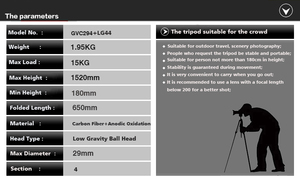 Kinfuto Gvc294 + Lg44 Trọng Lượng Nhẹ Sợi Carbon Săn Bắn Chân Máy Chất Lượng Cao Chuyên Nghiệp Trọng Lực Thấp Bóng Đầu Di Động Máy Ảnh Sử Dụng - Product Image 2