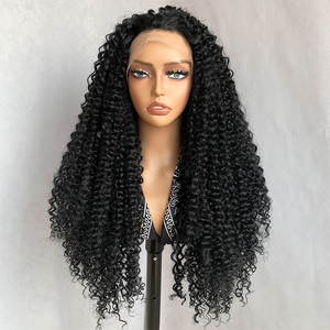 Parrucca Sintetica Nera Lunga Ricci Crespi 13*4 con Pizzo Frontale per <span class=keywords><strong>Donna</strong></span>, Parrucca con Parte Libera dall'Aspetto Naturale, <span class=keywords><strong>Capelli</strong></span> Sintetici, Vendita all'Ingrosso - Product Image 1