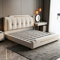 Lit de rangement rembourré en tissu de style italien, avec éclairage d'ambiance LED et tiroirs latéraux, taille personnalisable, vente en gros d'usine