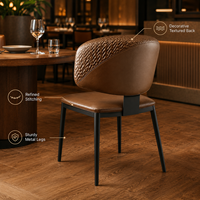 Chaise de salle à manger en cuir de luxe moderne avec dossier texturé et pieds en métal pour la décoration de restaurant et de maison