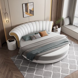 Muebles de Dormitorio para el Hogar Cama de Diseño Moderno con Respaldo Suave Precio al por Mayor Cama Doble Redonda de Madera Tamaño King Personalizada en Venta - Product Image 2